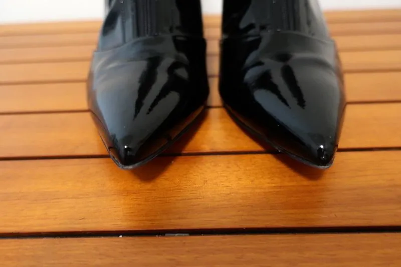 Gianvito Rossi Zip-Front 55 Ankle Boots Black Vinyl Size 36.5 Kitten Heel