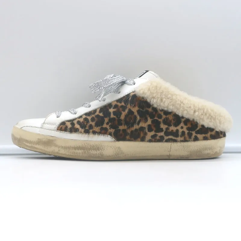 Golden Goose Superstar Sabot Shearling Sneakers Leopard Pony Hair Size 38