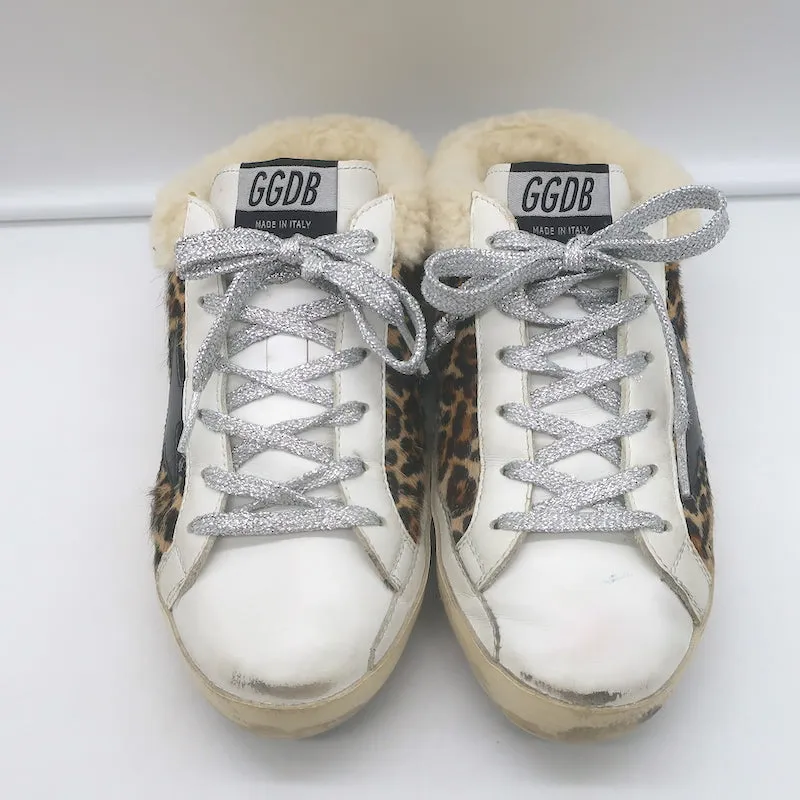 Golden Goose Superstar Sabot Shearling Sneakers Leopard Pony Hair Size 38