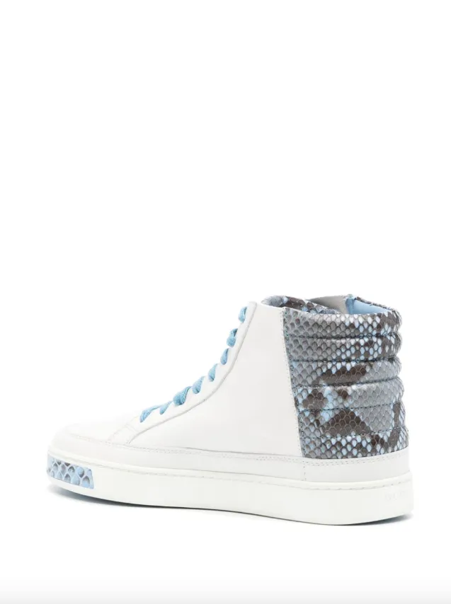 Gucci White & blue leather & python high top sneakers