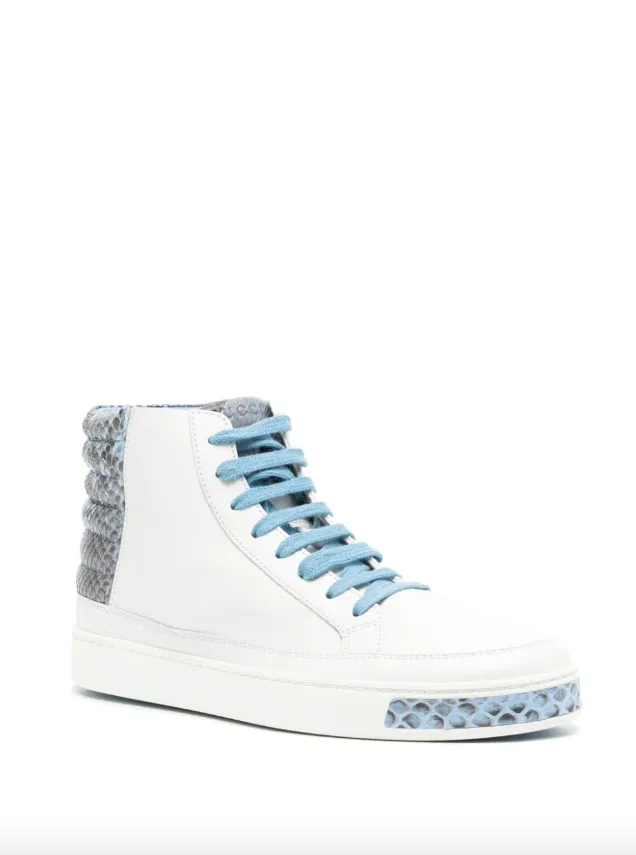 Gucci White & blue leather & python high top sneakers
