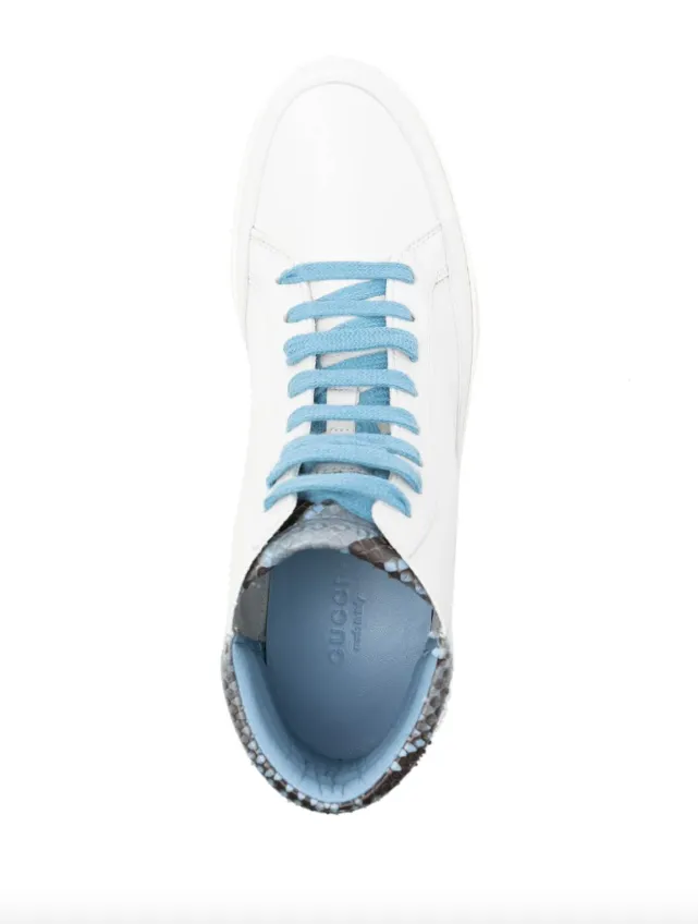 Gucci White & blue leather & python high top sneakers