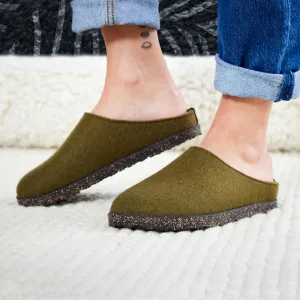 Haflinger Wool Felt Clogs - Manhattan - Olive (Adults 36-42) *Pre-order