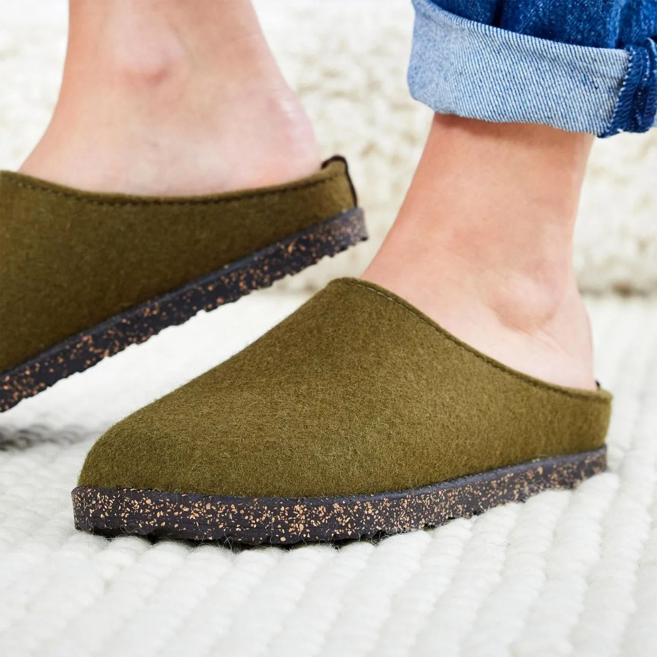 Haflinger Wool Felt Clogs - Manhattan - Olive (Adults 36-42) *Pre-order