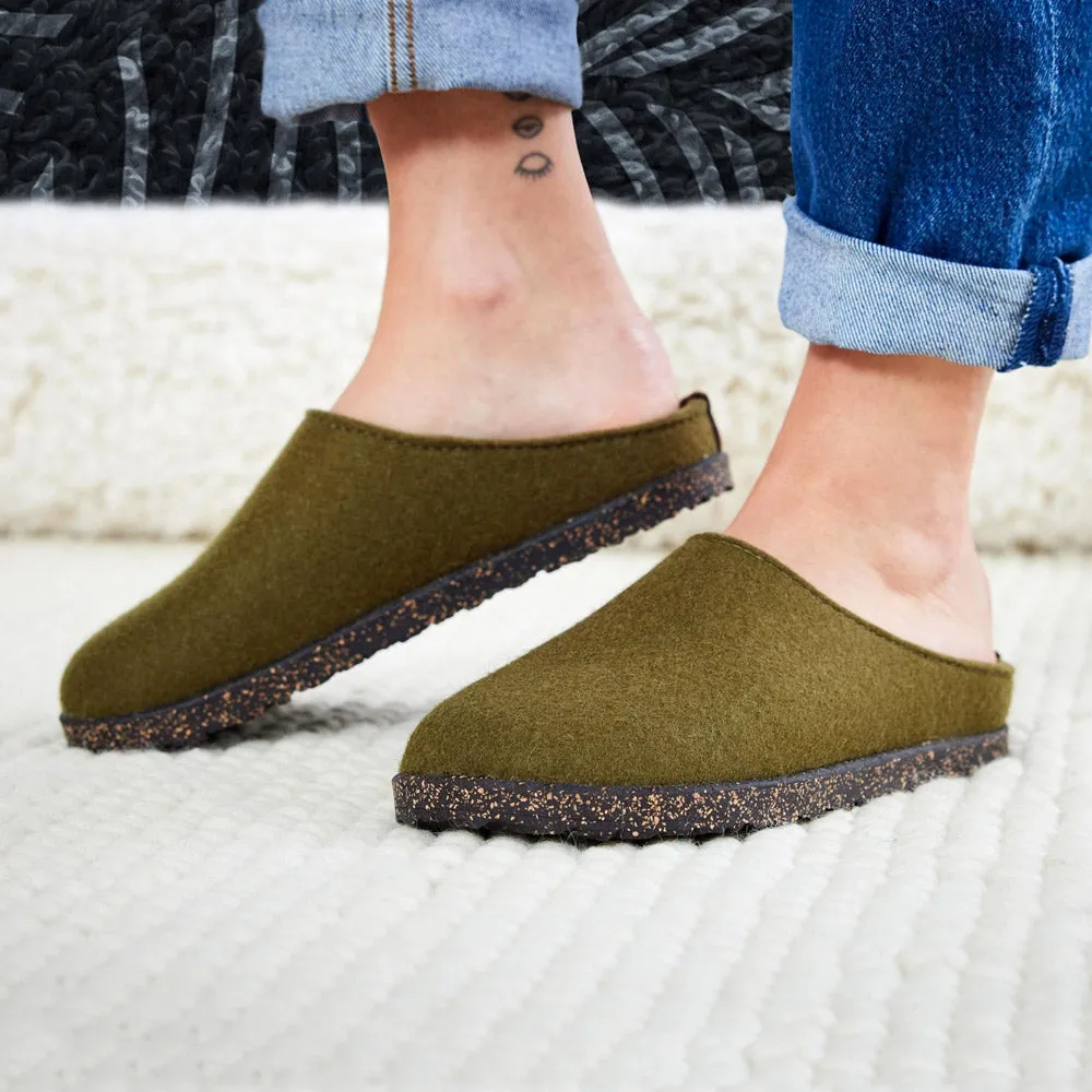 Haflinger Wool Felt Clogs - Manhattan - Olive (Adults 36-42) *Pre-order