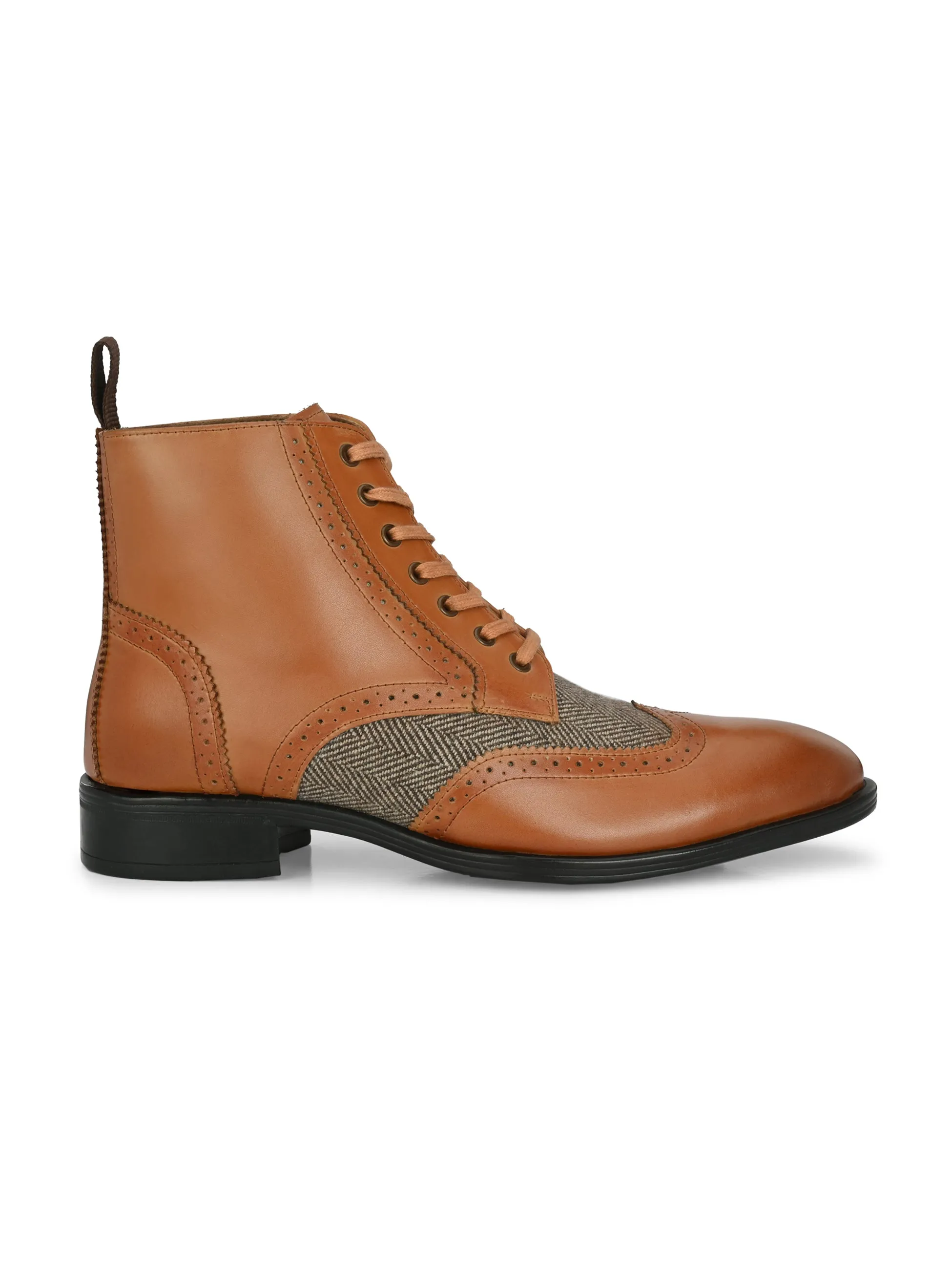 Hitz Men's Tan Leather Lace-up Ankle Boot Shoes