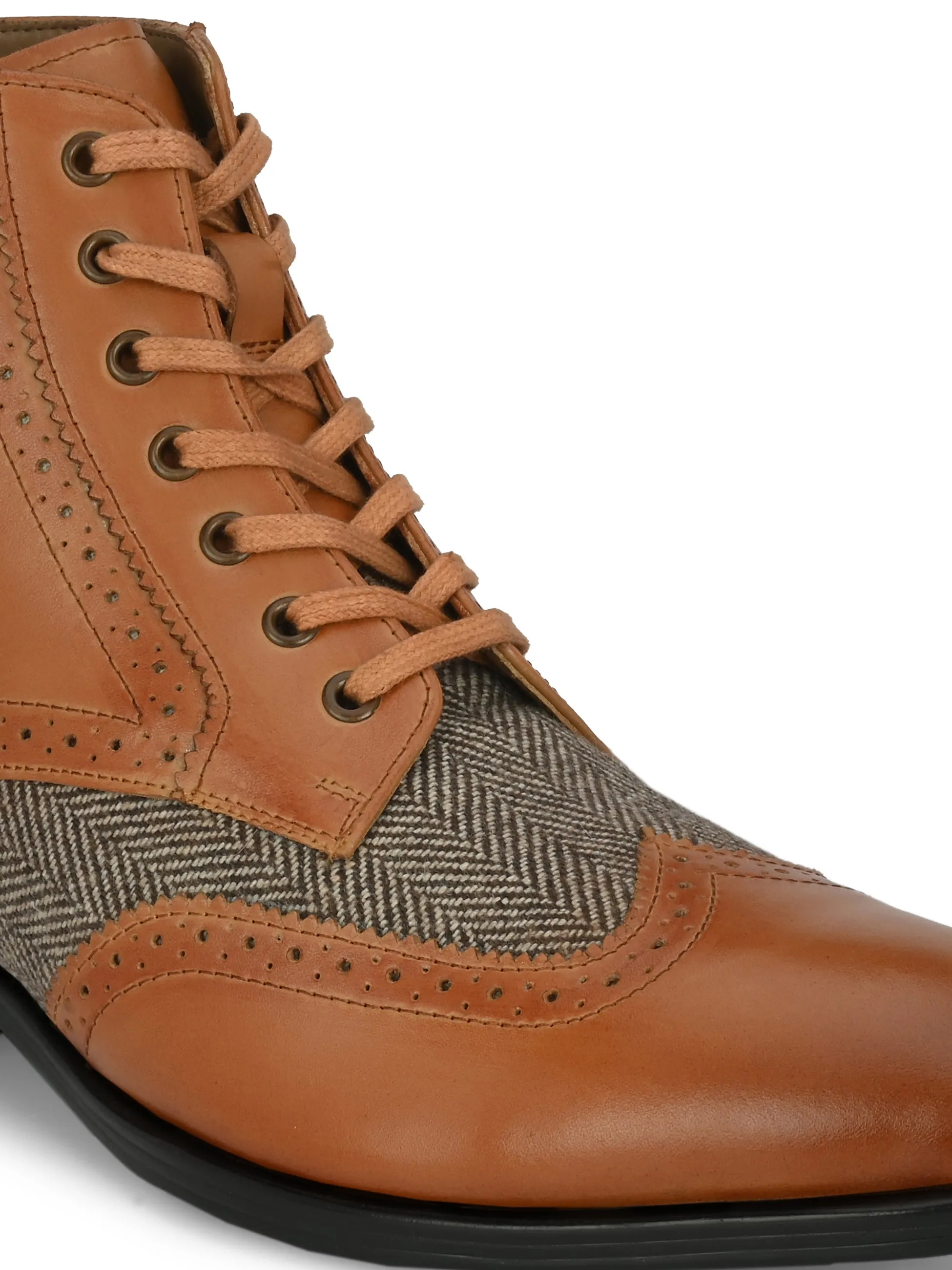 Hitz Men's Tan Leather Lace-up Ankle Boot Shoes