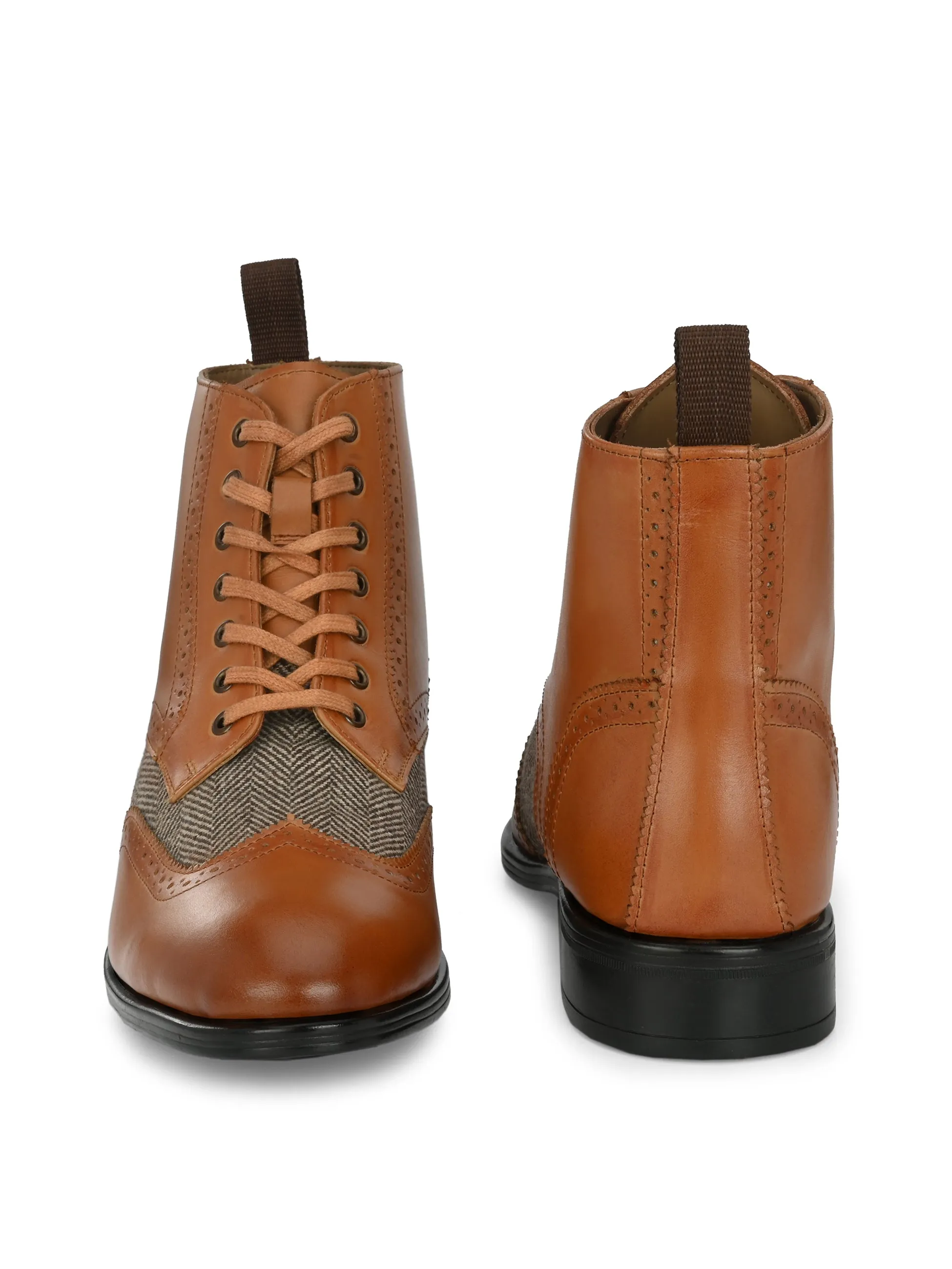 Hitz Men's Tan Leather Lace-up Ankle Boot Shoes