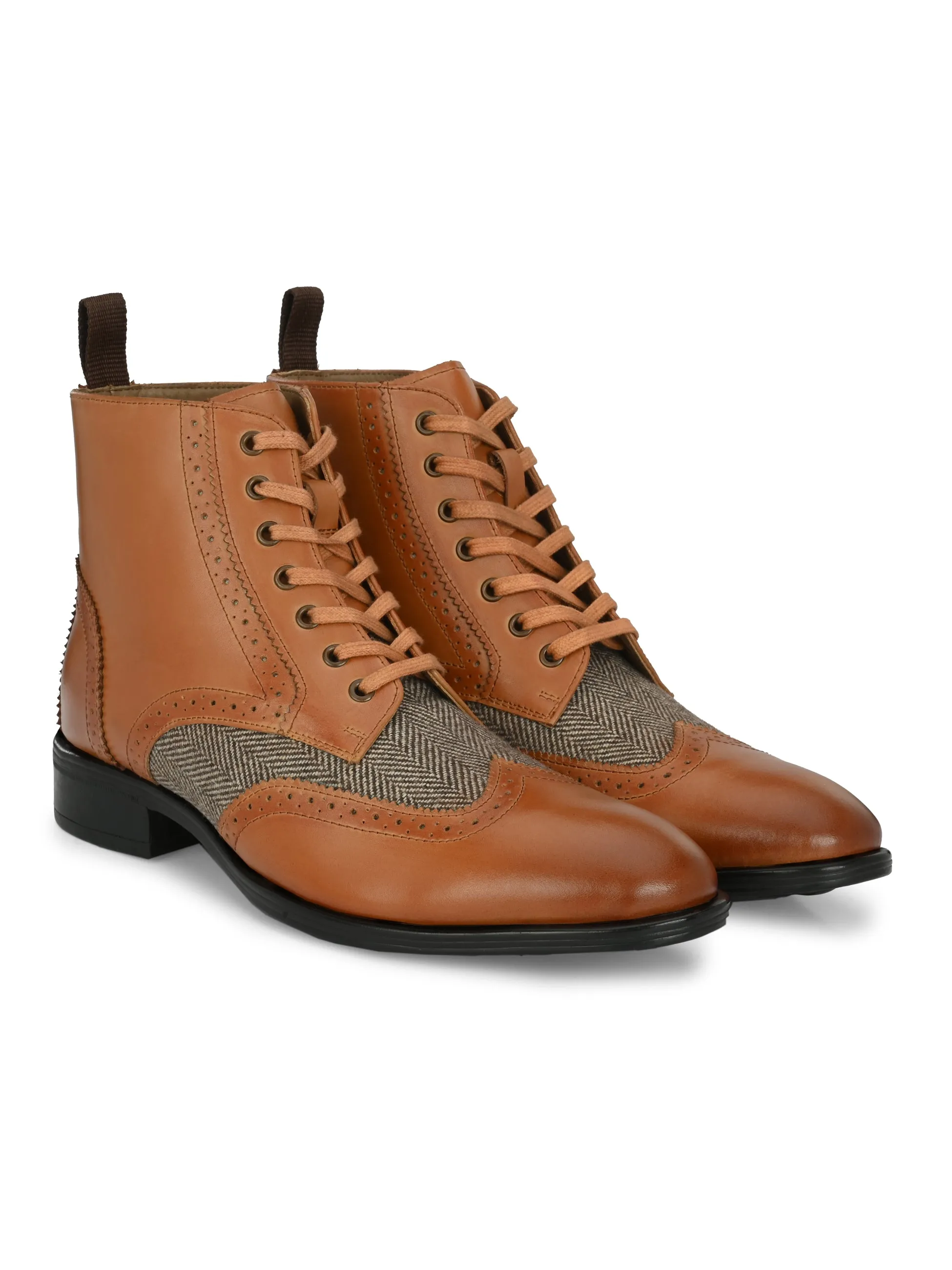 Hitz Men's Tan Leather Lace-up Ankle Boot Shoes