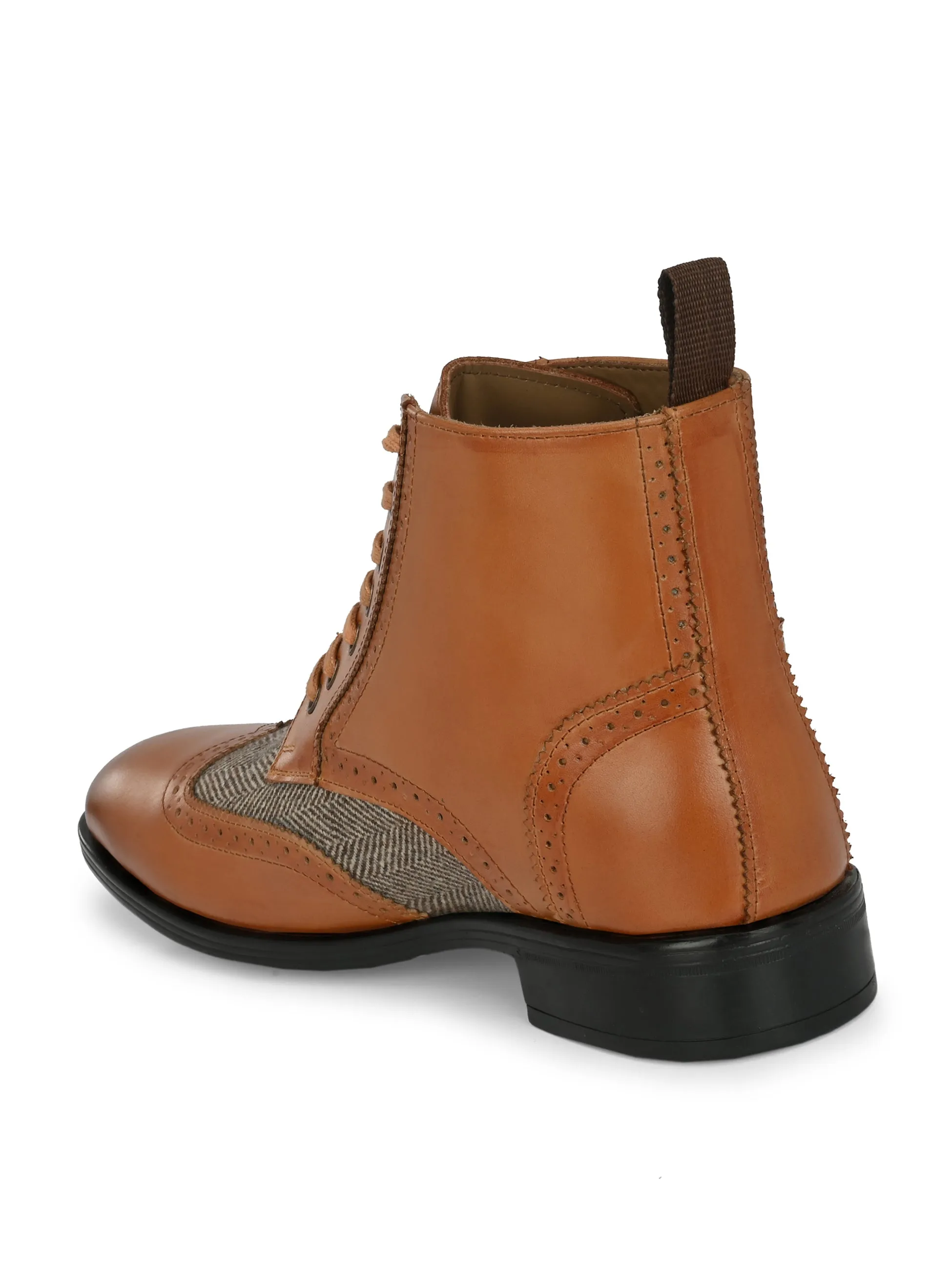 Hitz Men's Tan Leather Lace-up Ankle Boot Shoes