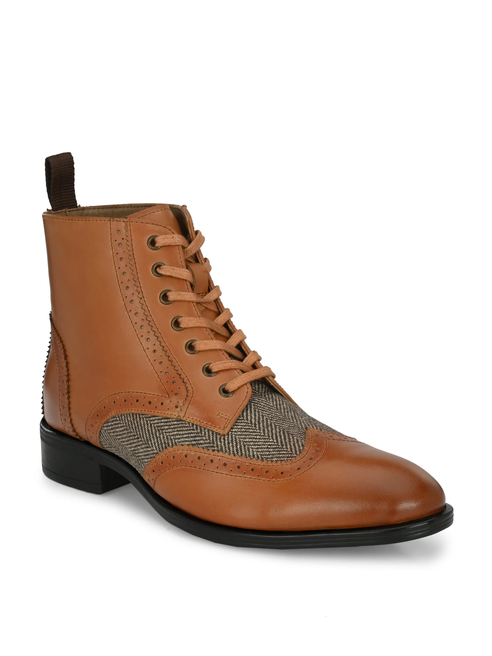 Hitz Men's Tan Leather Lace-up Ankle Boot Shoes