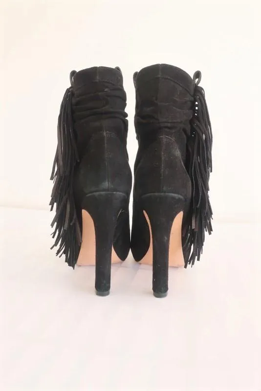 Jean-Michel Cazabat Fringe Ankle Boots Pampa Black Suede Size 35 High Heel