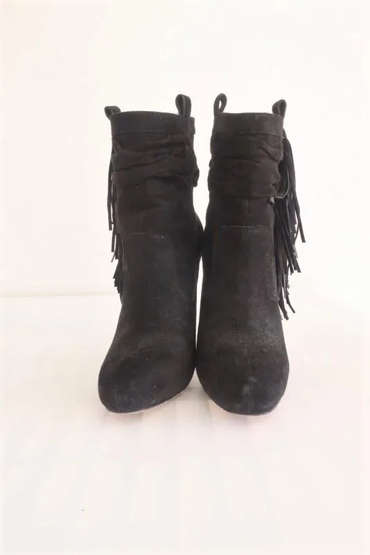 Jean-Michel Cazabat Fringe Ankle Boots Pampa Black Suede Size 35 High Heel