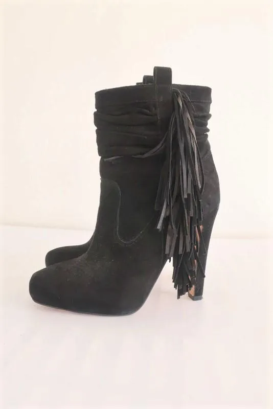 Jean-Michel Cazabat Fringe Ankle Boots Pampa Black Suede Size 35 High Heel