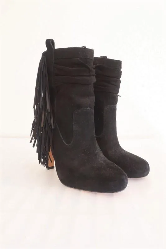 Jean-Michel Cazabat Fringe Ankle Boots Pampa Black Suede Size 35 High Heel