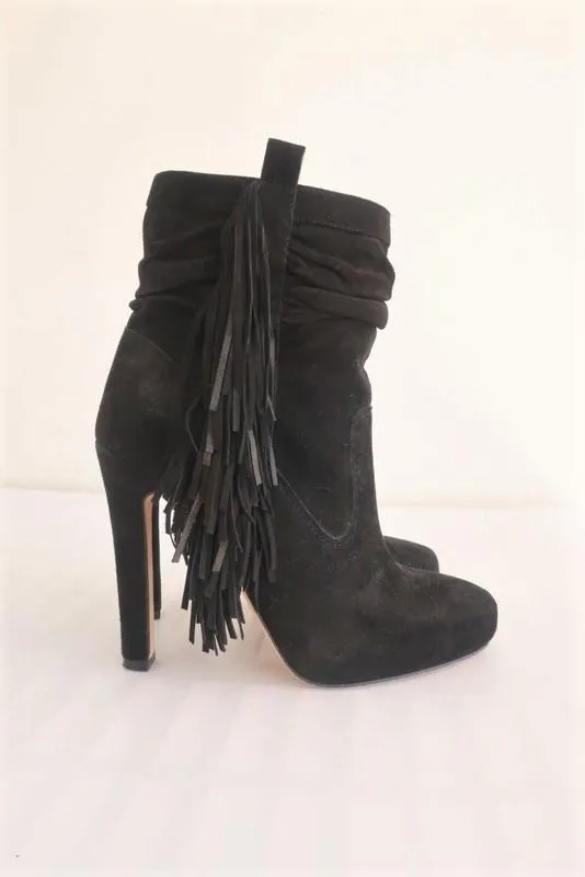 Jean-Michel Cazabat Fringe Ankle Boots Pampa Black Suede Size 35 High Heel