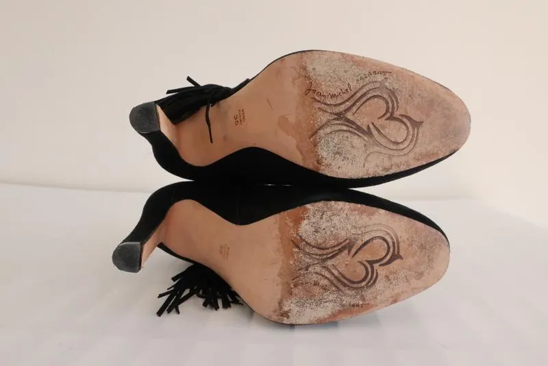 Jean-Michel Cazabat Fringe Ankle Boots Pampa Black Suede Size 35 High Heel