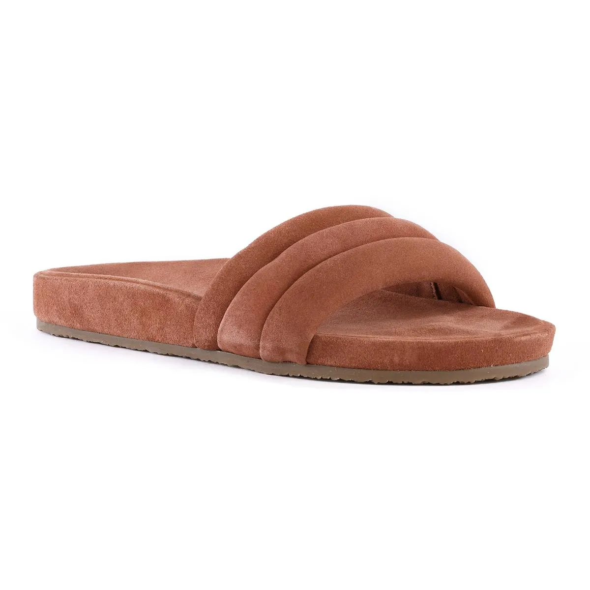 Low Key Womens Leather Ribbed Slide Sandals