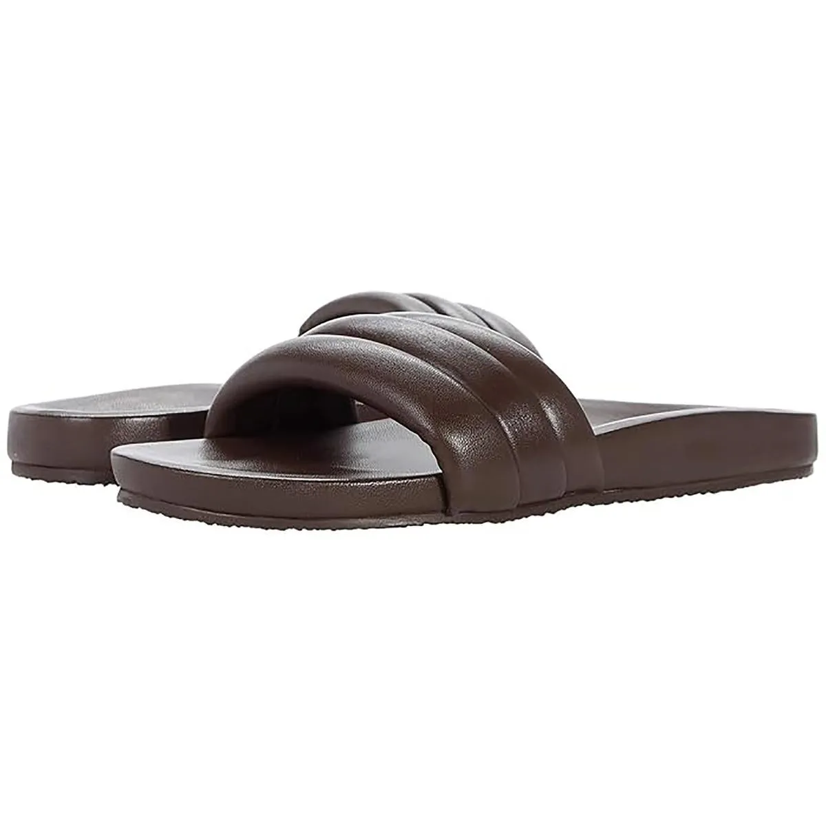 Low Key Womens Leather Ribbed Slide Sandals