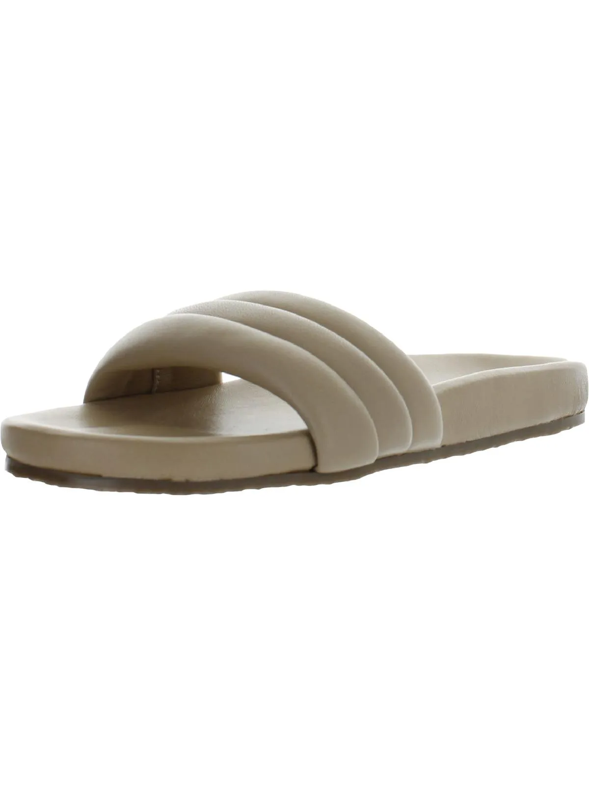 Low Key Womens Leather Ribbed Slide Sandals