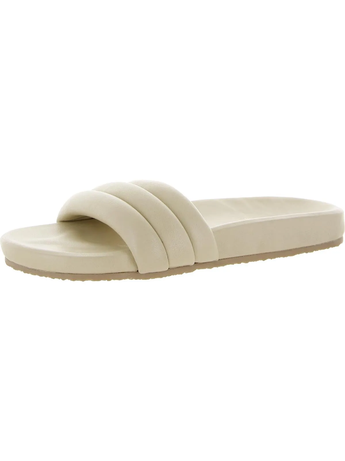 Low Key Womens Leather Ribbed Slide Sandals