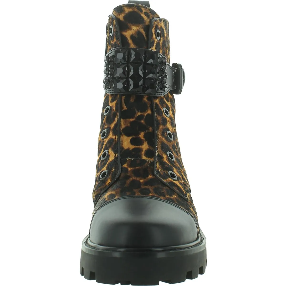 Maeva Womens Leather Calf Hair Combat & Lace-Up Boots