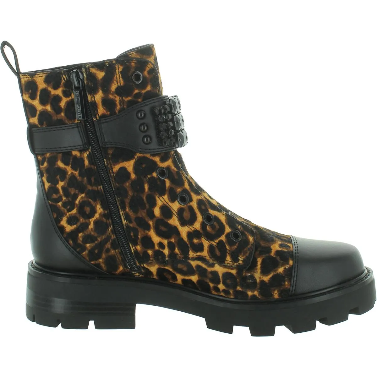 Maeva Womens Leather Calf Hair Combat & Lace-Up Boots