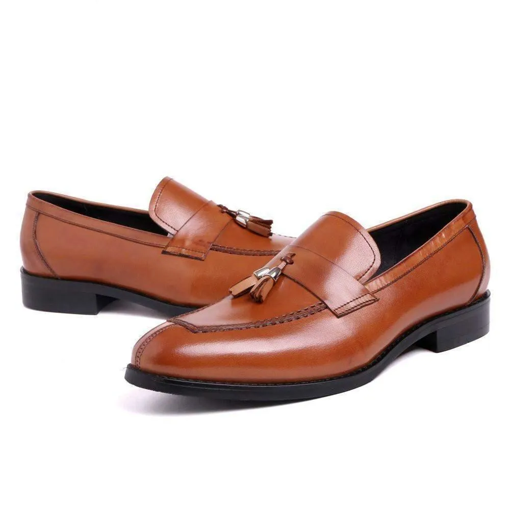 Men Dress Shoes, Genuine Leather Shoes With Tassel, Slip-on Shoes