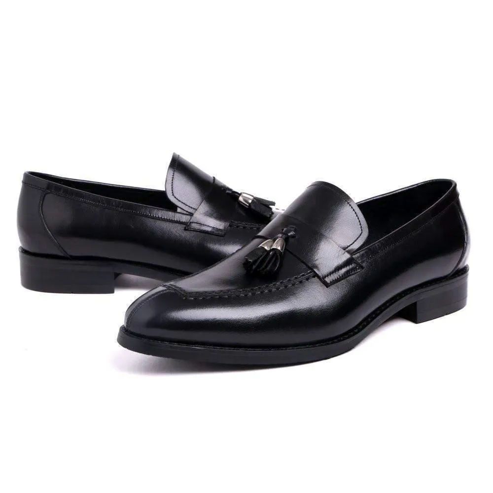 Men Dress Shoes, Genuine Leather Shoes With Tassel, Slip-on Shoes