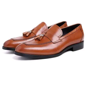 Men Dress Shoes, Genuine Leather Shoes With Tassel, Slip-on Shoes