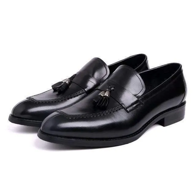 Men Dress Shoes, Genuine Leather Shoes With Tassel, Slip-on Shoes