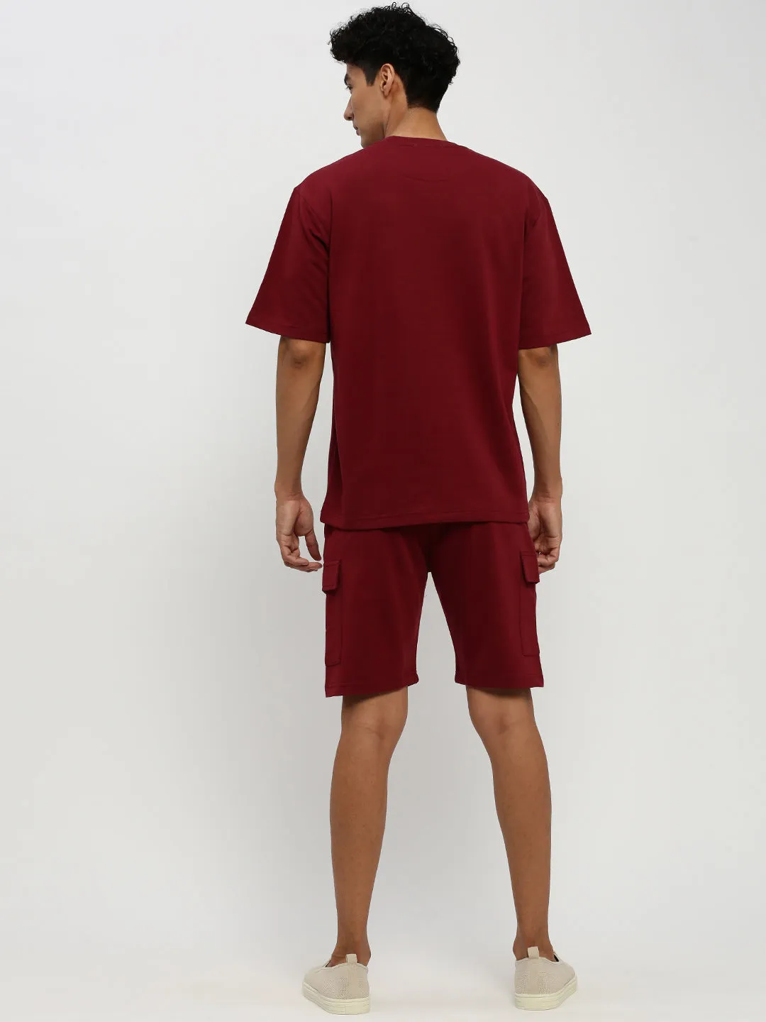Men Maroon Round Neck T-Shirt & Shorts Co ords Set