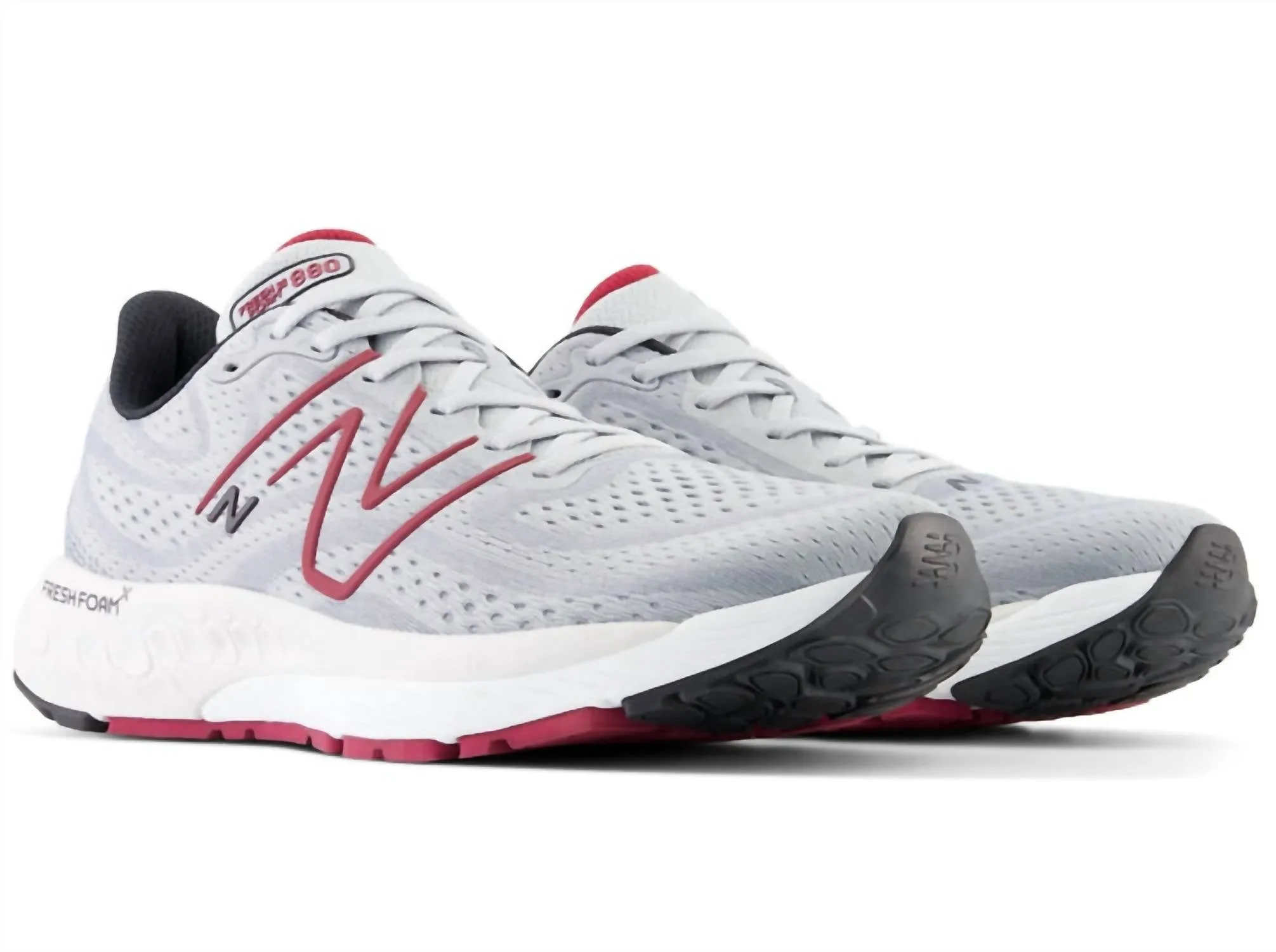 Men's Fresh Foam 880V13 Shoes In Aluminum Grey/crimson