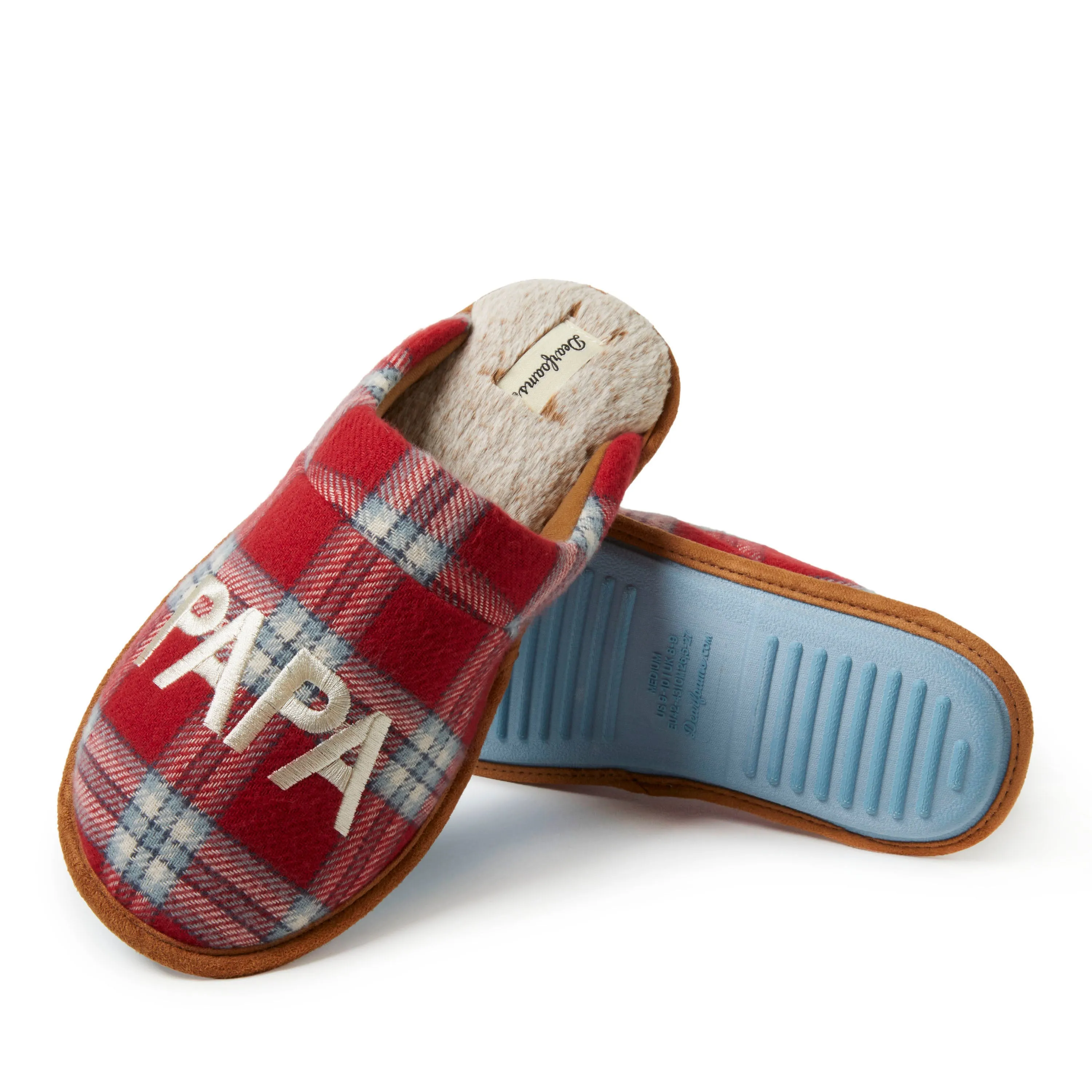 Men's Papa Bear Red Plaid Scuff Slippers