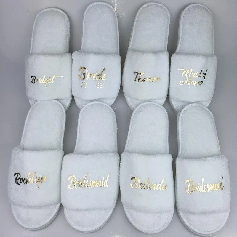 Personalized Title Names Bride Slipper Bridesmaid Maid of Honor Spa Day