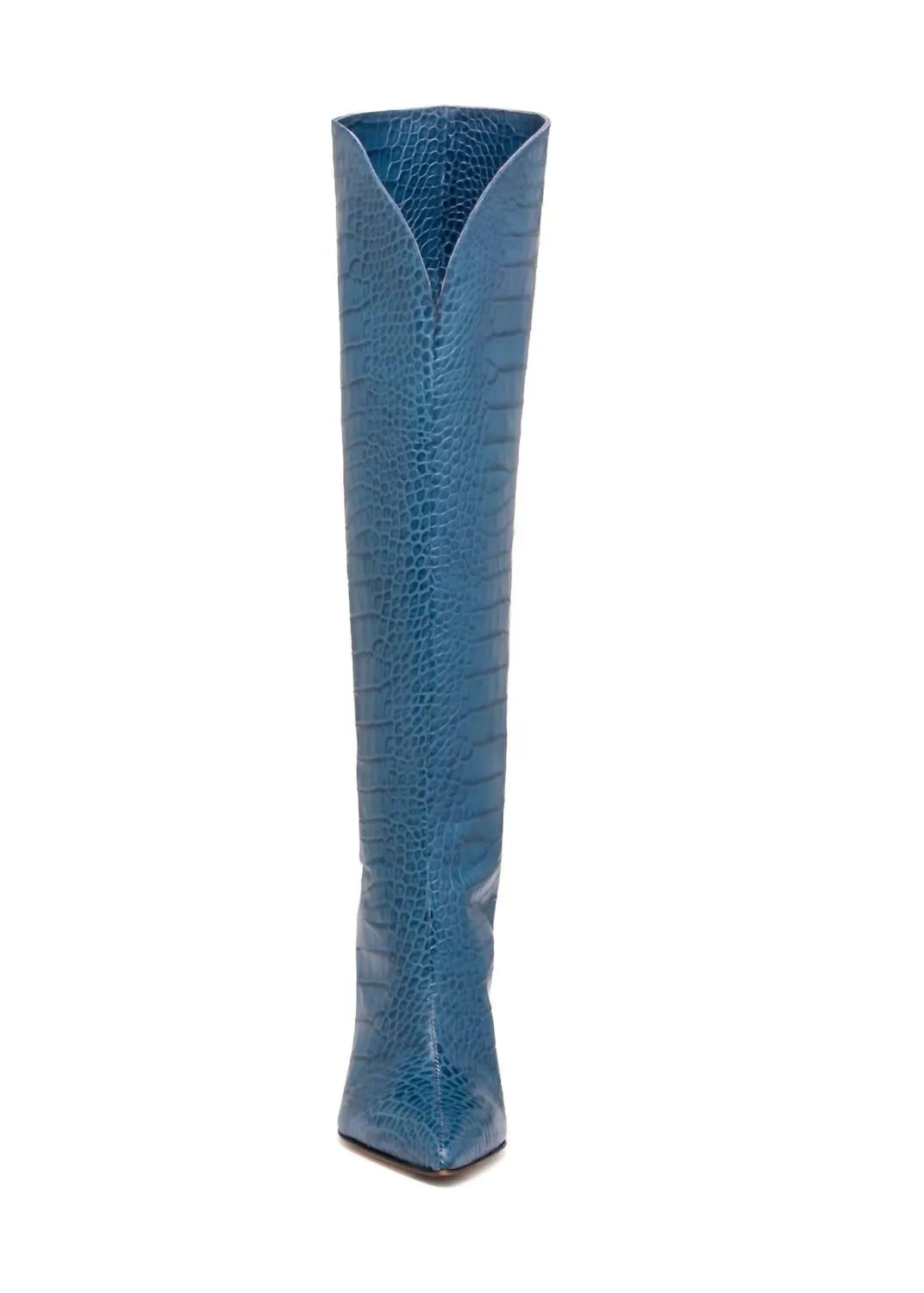 Peyton Knee High Pointed Toe Boot In Sky Blue Crocodile