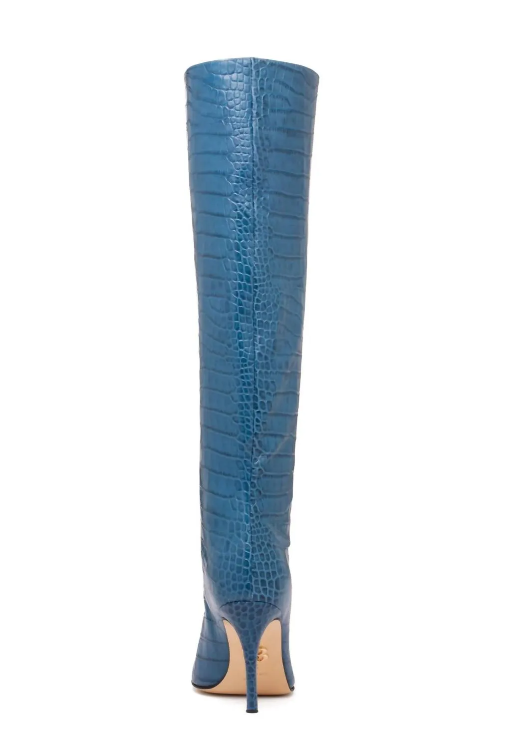 Peyton Knee High Pointed Toe Boot In Sky Blue Crocodile