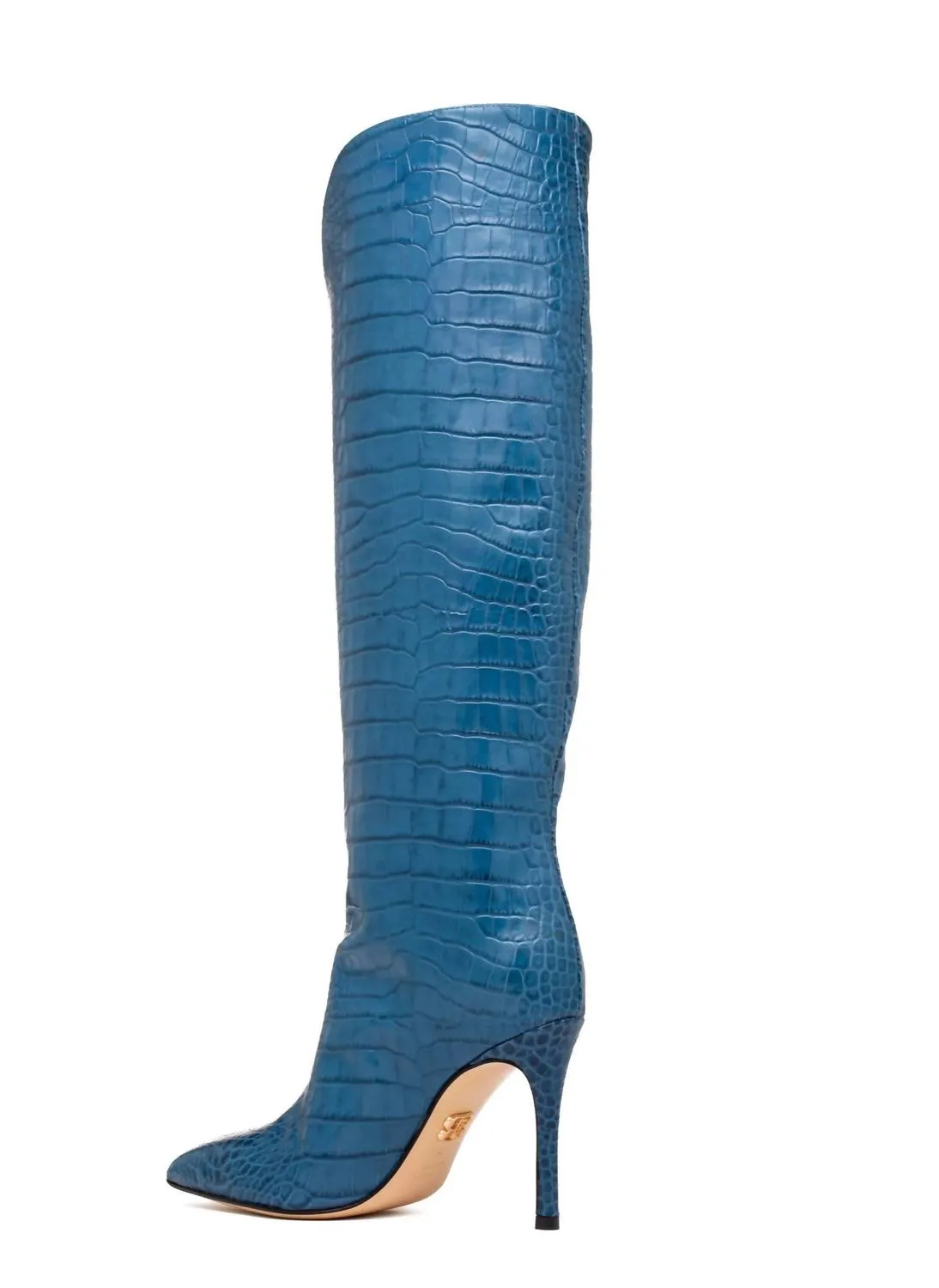 Peyton Knee High Pointed Toe Boot In Sky Blue Crocodile