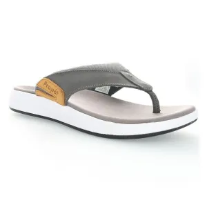 Propet Easton MSV011P Flip-Flop Men's US 8 Gray Leather Slip On Sandals ZPO771 (Gray,8)