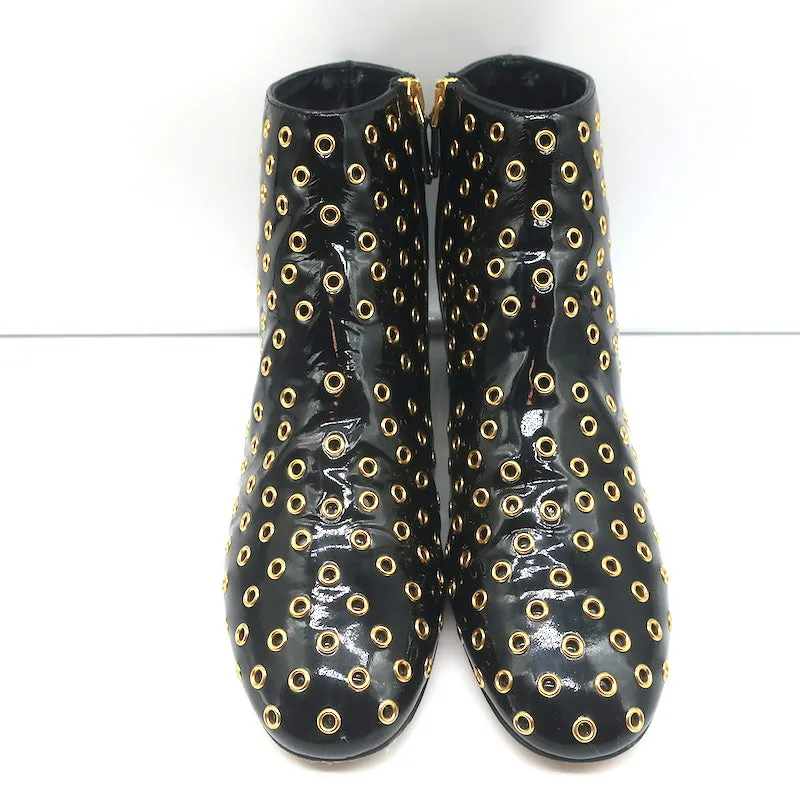 RED Valentino Gromet-Embellished Ankle Boots Black Patent Leather Size 38