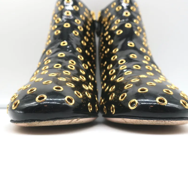 RED Valentino Gromet-Embellished Ankle Boots Black Patent Leather Size 38