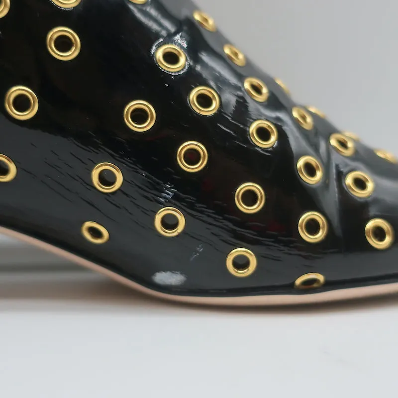 RED Valentino Gromet-Embellished Ankle Boots Black Patent Leather Size 38