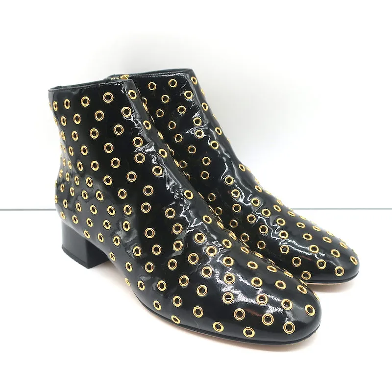 RED Valentino Gromet-Embellished Ankle Boots Black Patent Leather Size 38