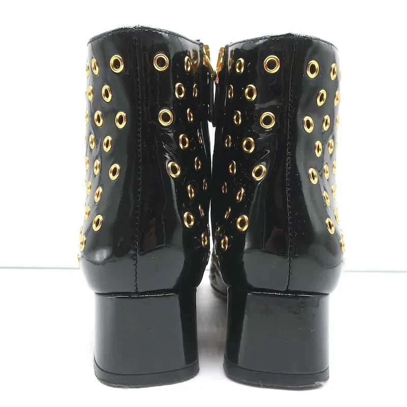 RED Valentino Gromet-Embellished Ankle Boots Black Patent Leather Size 38