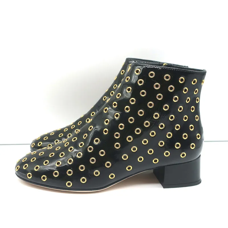 RED Valentino Gromet-Embellished Ankle Boots Black Patent Leather Size 38