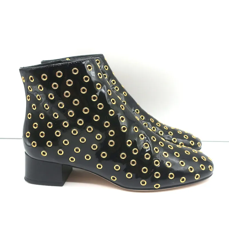 RED Valentino Gromet-Embellished Ankle Boots Black Patent Leather Size 38