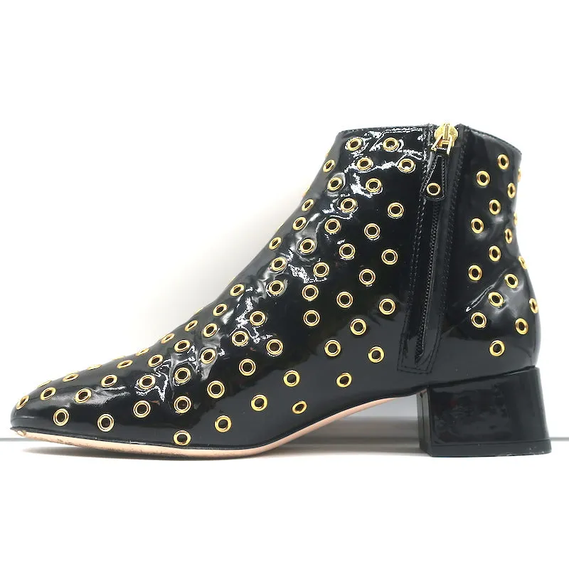 RED Valentino Gromet-Embellished Ankle Boots Black Patent Leather Size 38