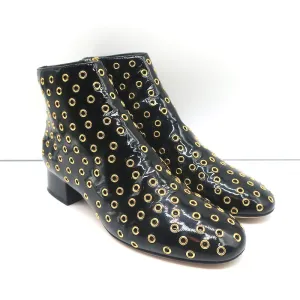 RED Valentino Gromet-Embellished Ankle Boots Black Patent Leather Size 38