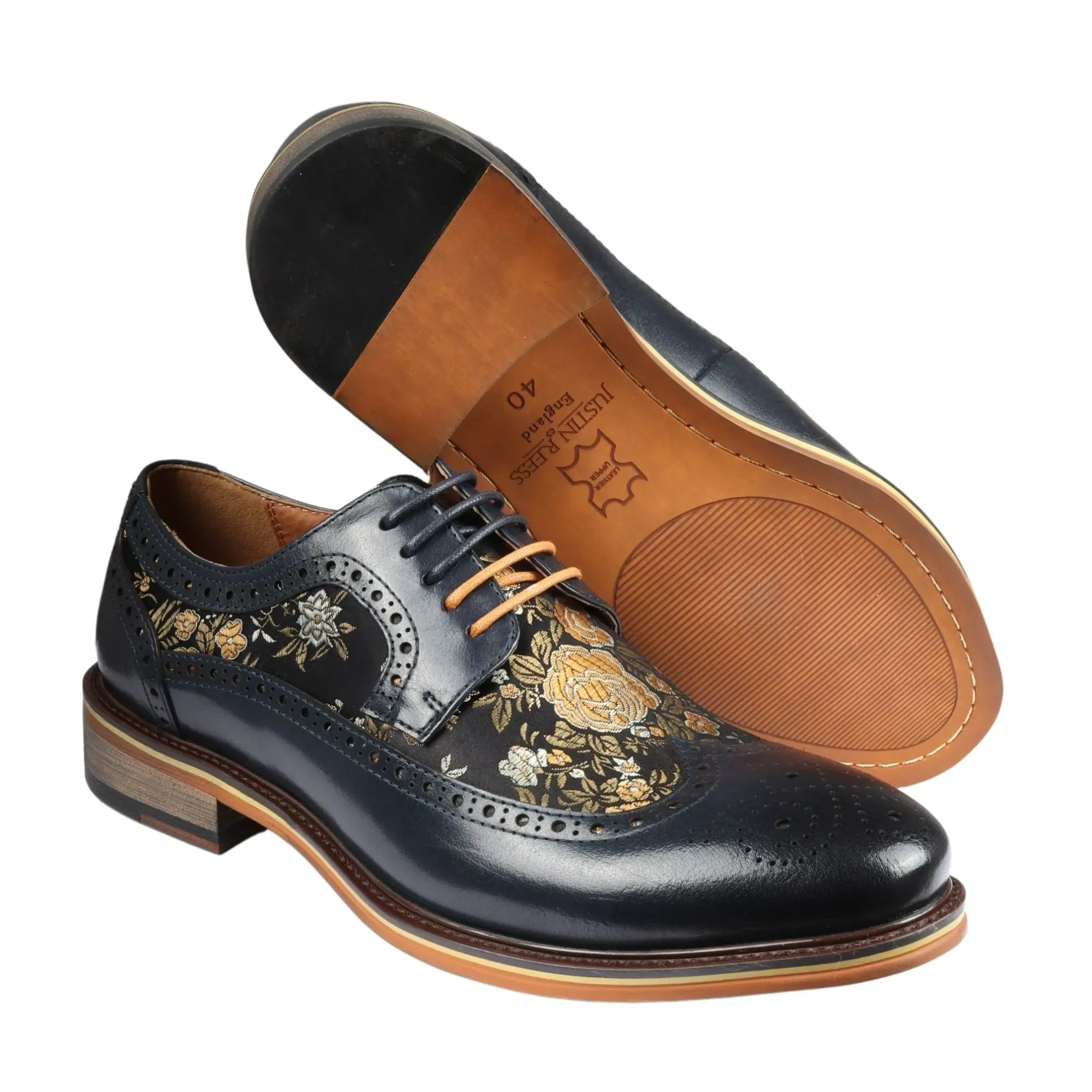 Ross Floral Print Leather Brogue Shoes