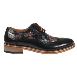 Ross Floral Skull Print Leather Oxford Brogue Lace Up Formal Dress Shoe